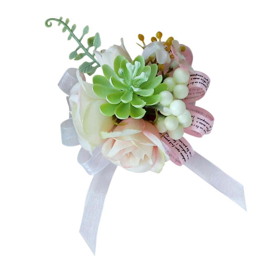Fashion Rose Succulent Plant Bracelet Wedding Prom Wrist Corsage Hand Flower