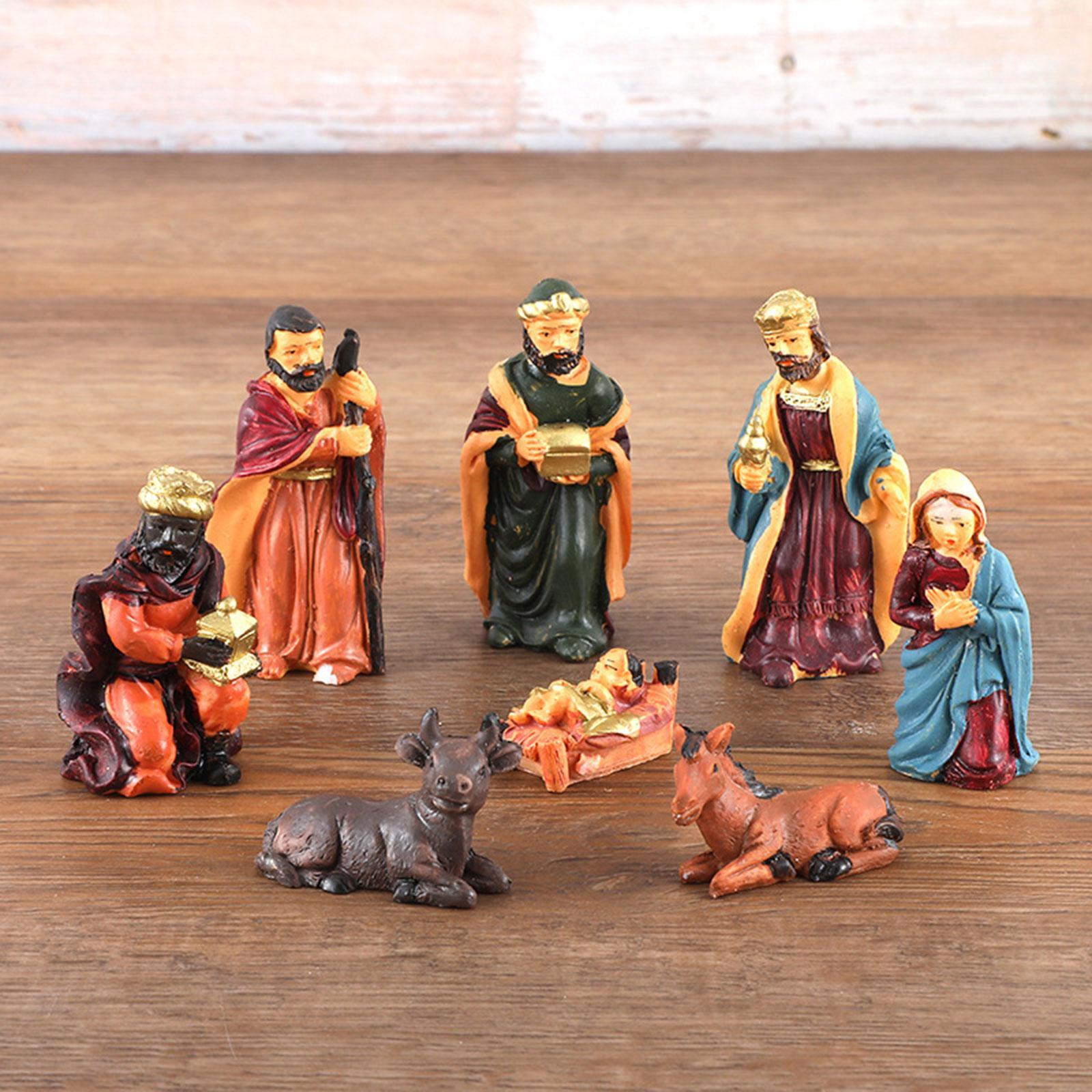 8Pcs Religious Christmas Nativity Scene Crafts Decoration Hand Painted Lovely Traditional Collection Birth of Jesus Ornament