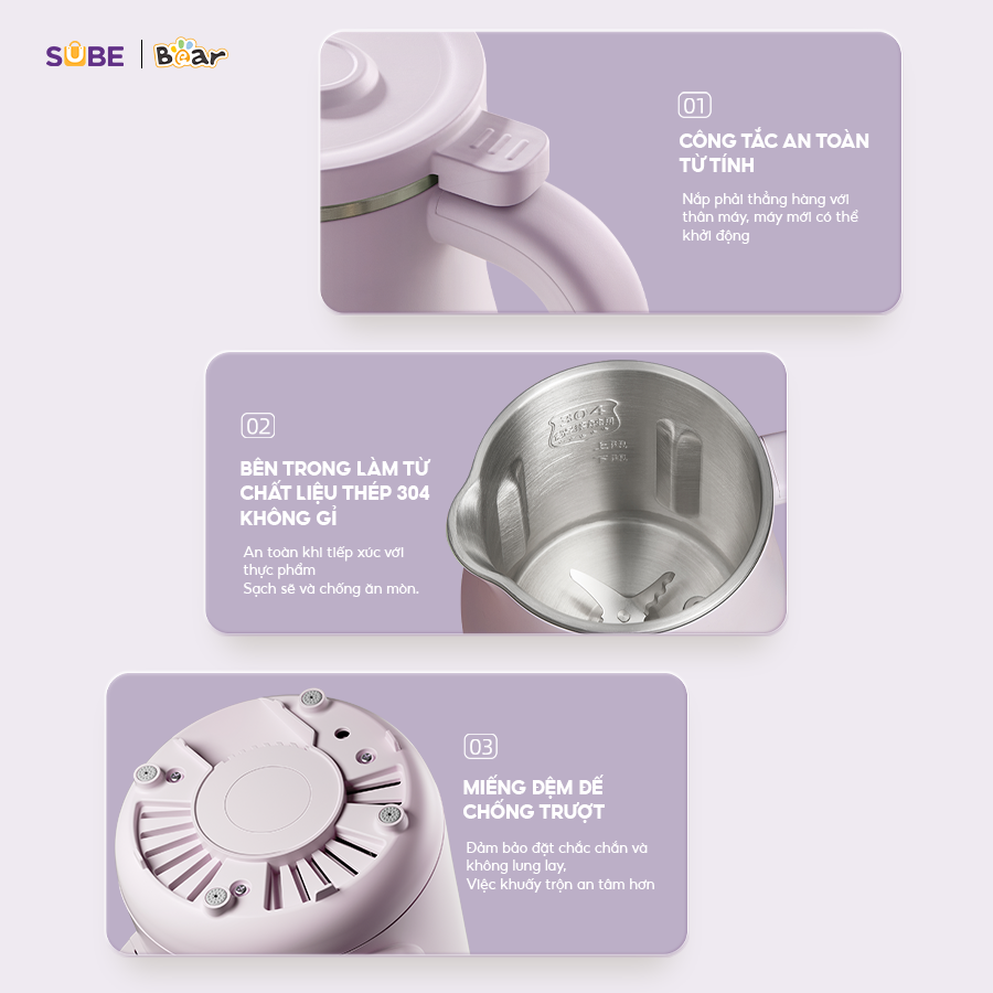 Máy Làm Sữa Hạt 0,6L BEAR Mini Nhỏ Gọn, Máy Xay Hạt Nhuyễn Mịn, Chống Ồn Hiệu Quả, Tự Động Vệ Sinh SB-SH06D - Hàng Chính Hãng