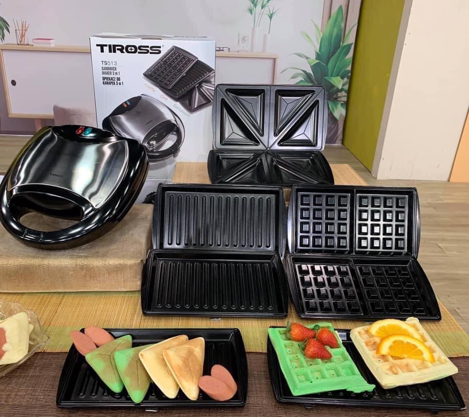 Máy nướng bánh sandwich, hotdog, waffle Tiross TS513 - 3 trong 1 - 750W - Hàng chính hãng