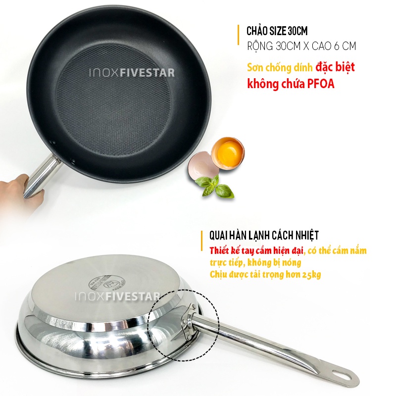 Chảo inox chống dính 3 đáy Fivestar CKD30-3DI - Hàng chính hãng