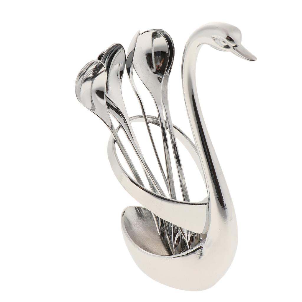 Swan Forks Spoons Dinnerware Set Base holder 6 spoon