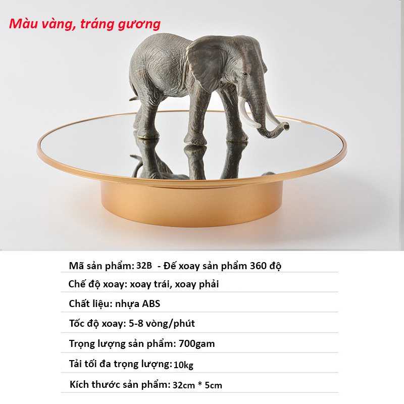 Bàn Xoay Sản Phẩm 360 Độ Cắm Nguồn USB + Pin Đại/D Đường Kính 32cm Tải 10KG, Đế Xoay Trưng Bày Sản Phẩm