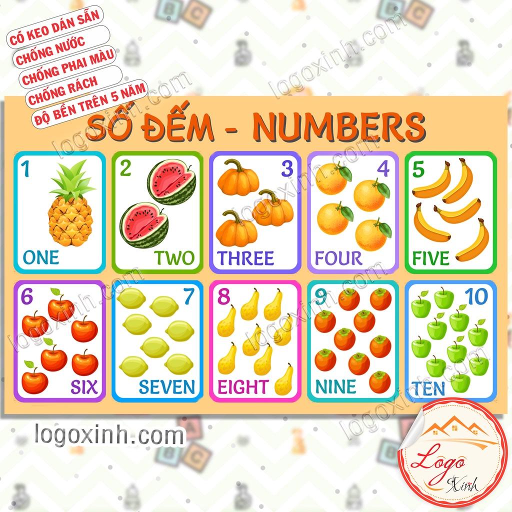 Bảng Số Đếm Hình Quả, Tập Đếm Số Thứ Tự Từ 1 Đến 10, Dạng Decal Dán Trực tiếp, Decal Dán Cho Bé , Number Count English