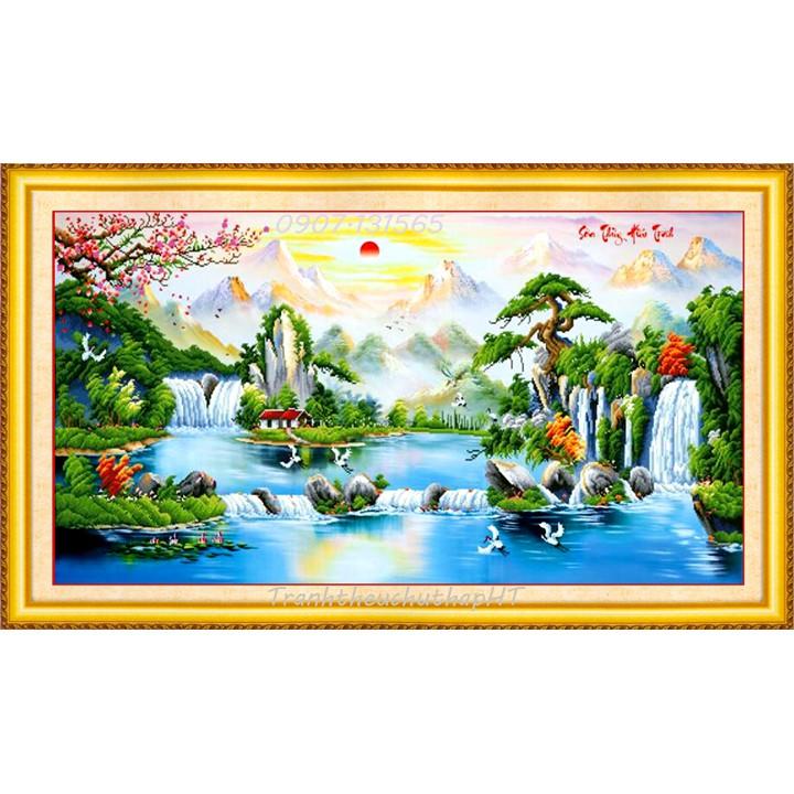 Tranh thêu chữ thập phong cảnh Sơn thủy hữu tình LV3046 - tự thêu