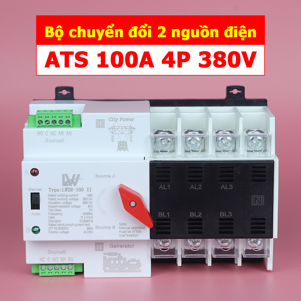 Bộ chuyển nguồn tự động, chuyển đổi hai nguồn điện LW ATS 4P 100A cho điện 3 pha không gián đoạn