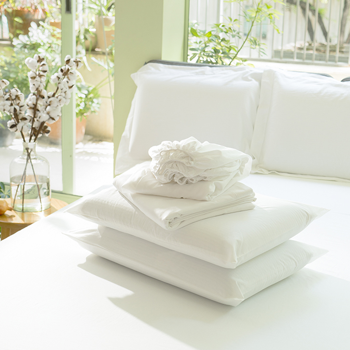 Bộ Ga Trải Giường Ru9 Cotton Percale 100% Cotton Tự Nhiên - Just White