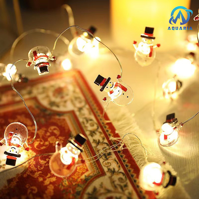 Đèn LED Chủ Đề Giáng Sinh Merry Christmas Trang Trí Cây Thông Noel Dài 2m Gồm 20 Đèn với Ông Già Noel, Cây Thông, Người Tuyết, Tuần Lộc, Chuông