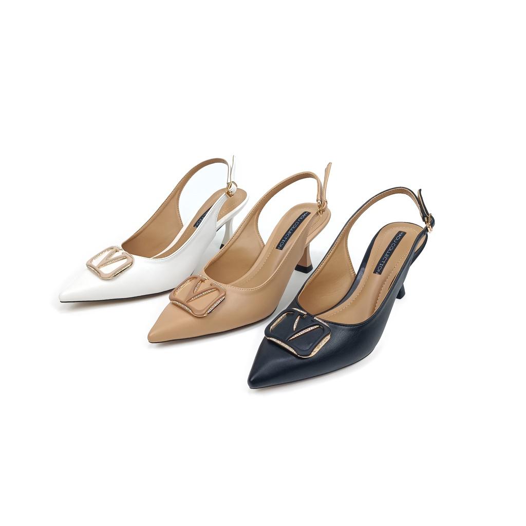 Giày cao gót bít mũi quai hậu 7cm Slingback2 khoá V HADU M794