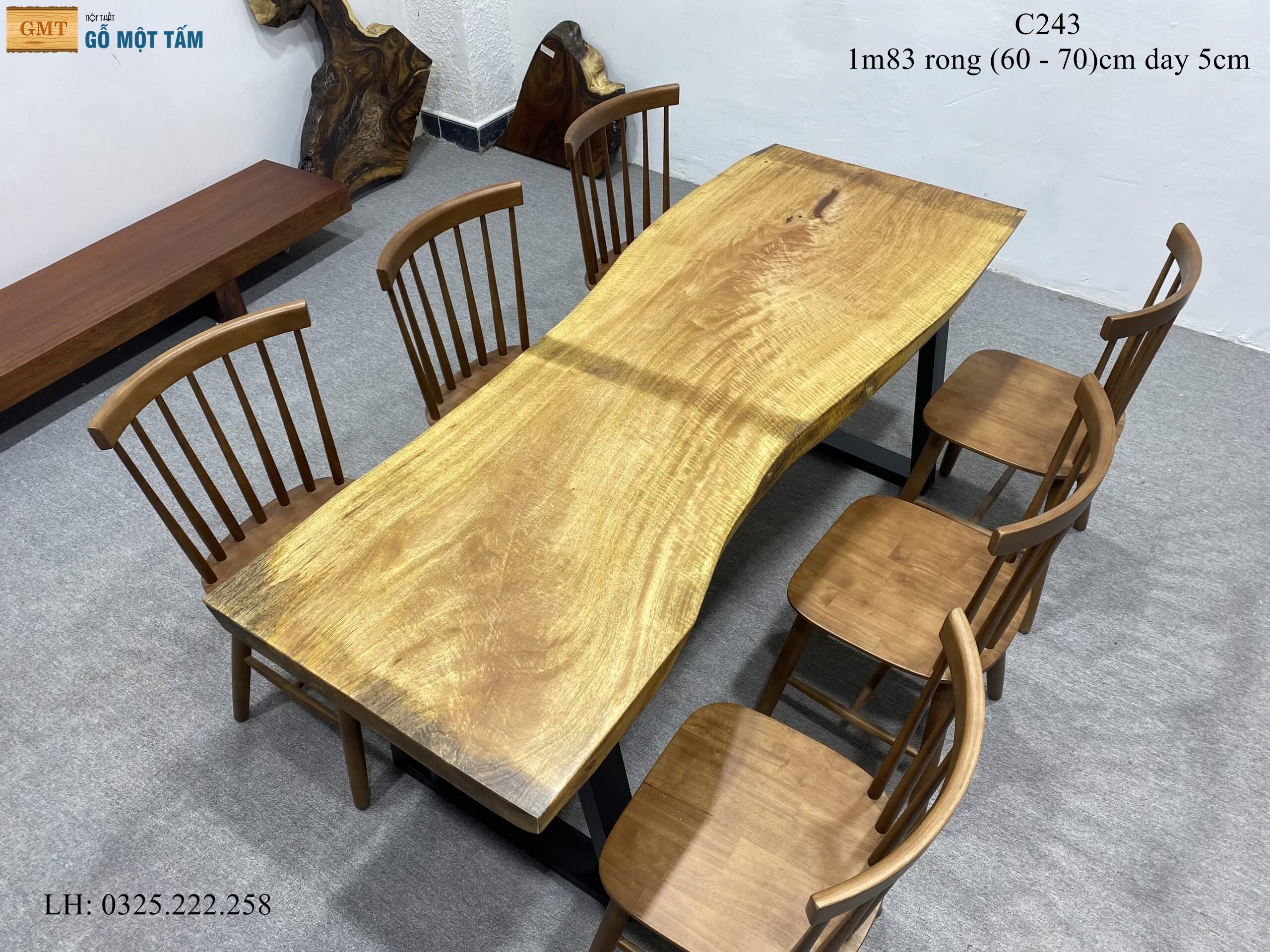 Bàn Làm Việc Gỗ Xoài, Bàn Cafe Gỗ Tự Nhiên, Bàn Gỗ Xoài Nguyên Tấm Dài 1,83m Rộng 70cm Dày 5cm