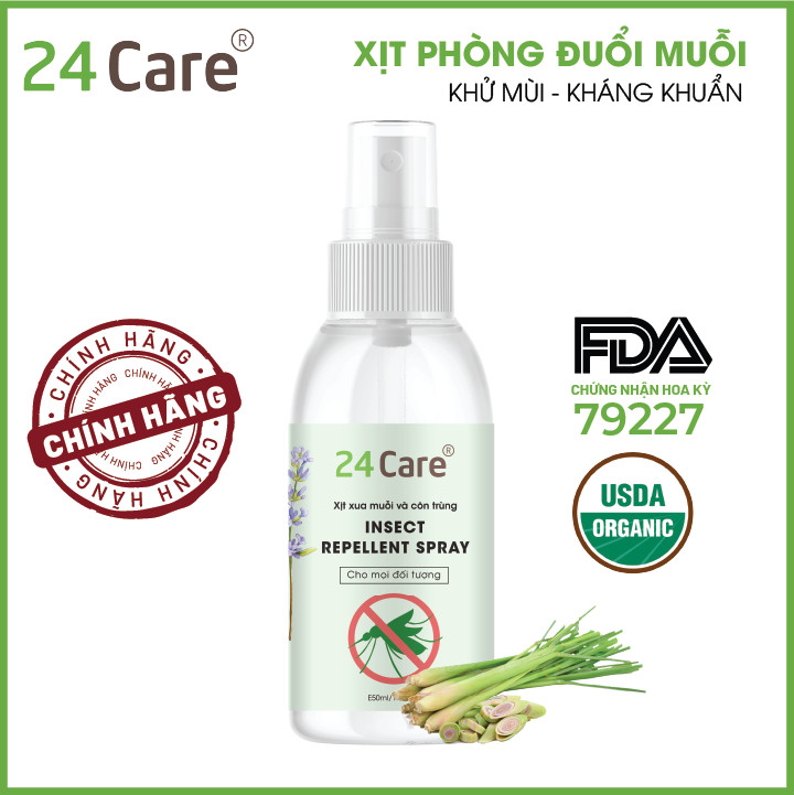 [TỰ CHỌN 13 MÙI] Xịt Phòng Tinh Dầu Hữu Cơ Organic 24Care 50ML - Khử Mùi, Đuỗi Muỗi và Côn Trùng, Xịt Thơm Quần Áo