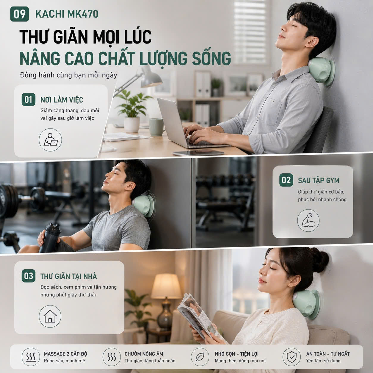 Máy Massage Cổ Vai Gáy Hít Tường Kachi MK470 - Bóng massage huyệt đạo lưng vai - hàng chính hãng