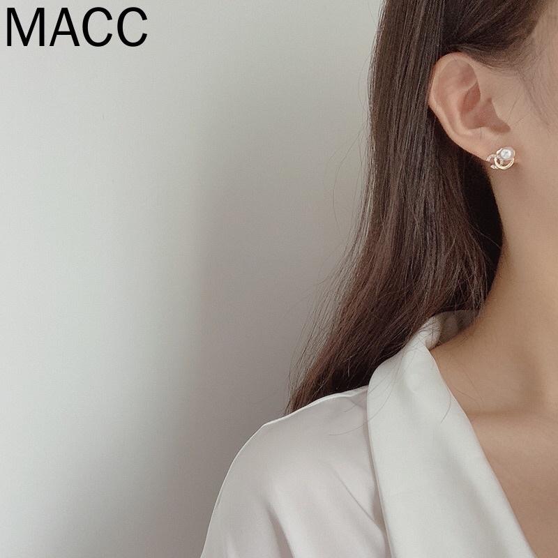 Hoa tai chữ X đính ngọc trai nhân tạo, chuôi bạc 925