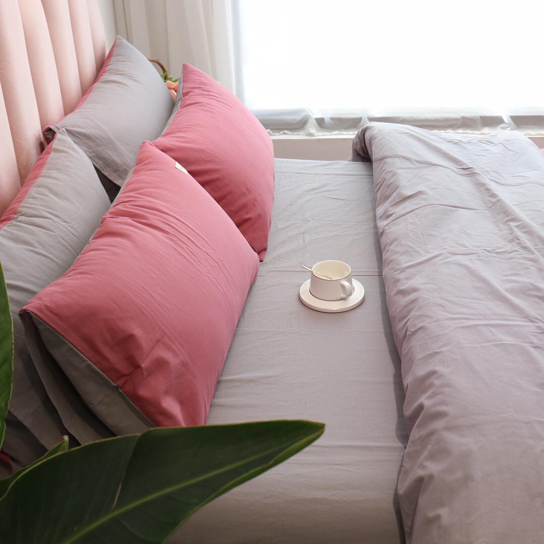 Bộ Chăn Chần Ga Gối Cotton Tici LIDACO - Hồng Đậm Ga Ghi