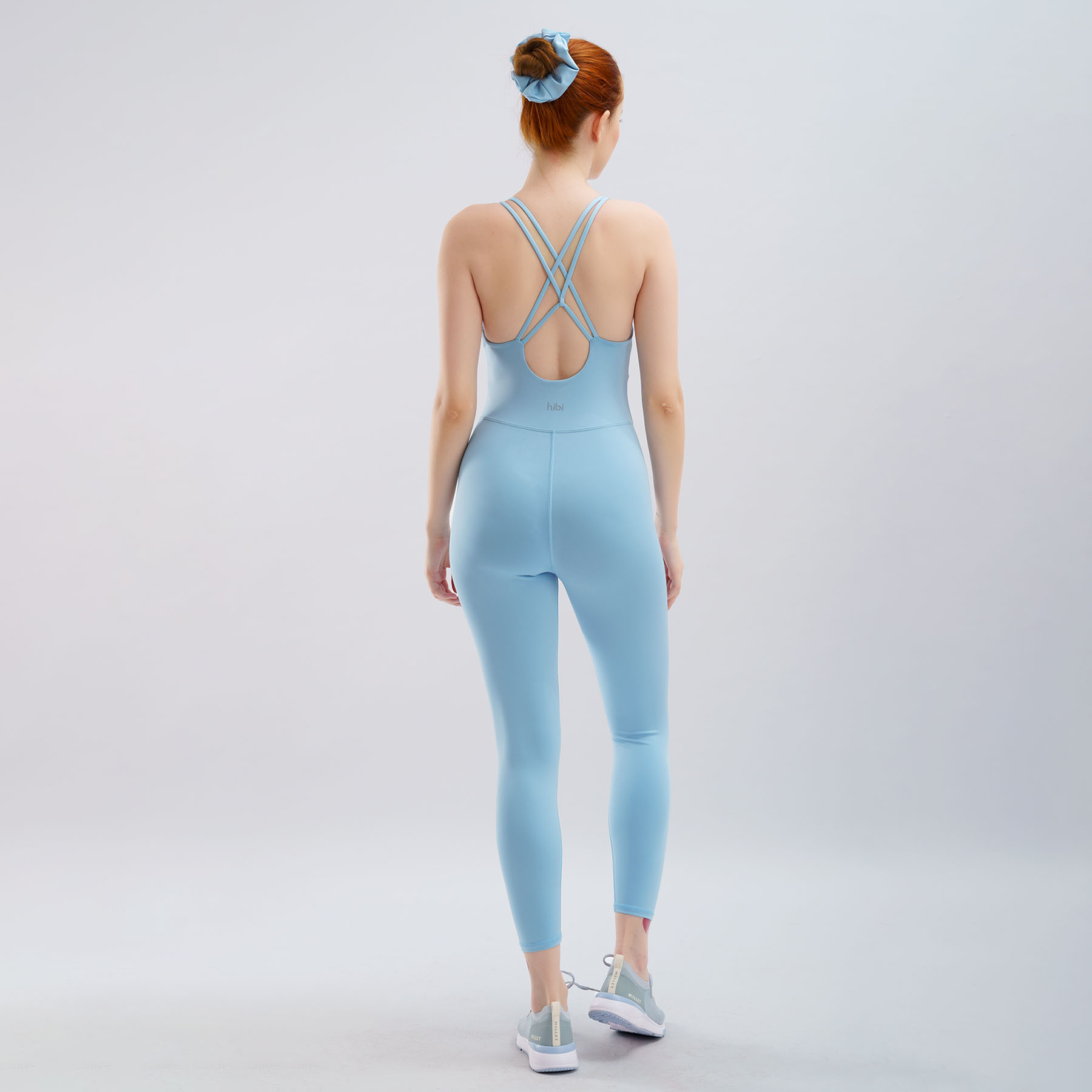 Bộ tập yoga gym Jumpsuit Hibi Sports J602 4 dây đan, size mới, màu Xanh Sky kèm mút ngực, chất vải cao cấp Lu Fabric