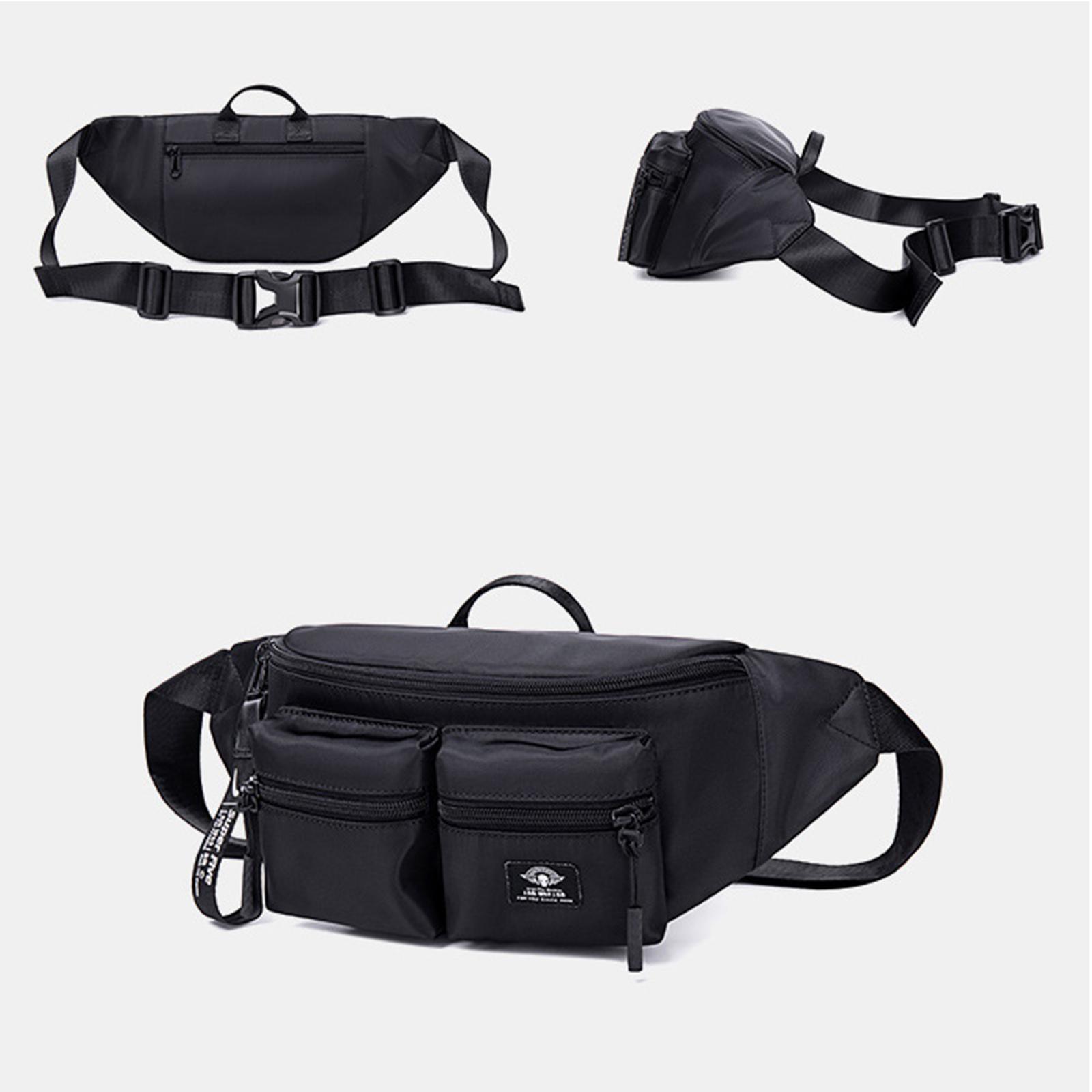 Women Men Black Waist Bag with Pocket Zip Adjustable Strap Multipurpose Belt Bag Shoulder Bag