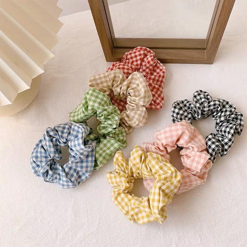 Dây Buộc Tóc Scrunchies Cột Tóc Caro Vải Đẹp Nhiều Màu Co Giãn Dễ Thương N08