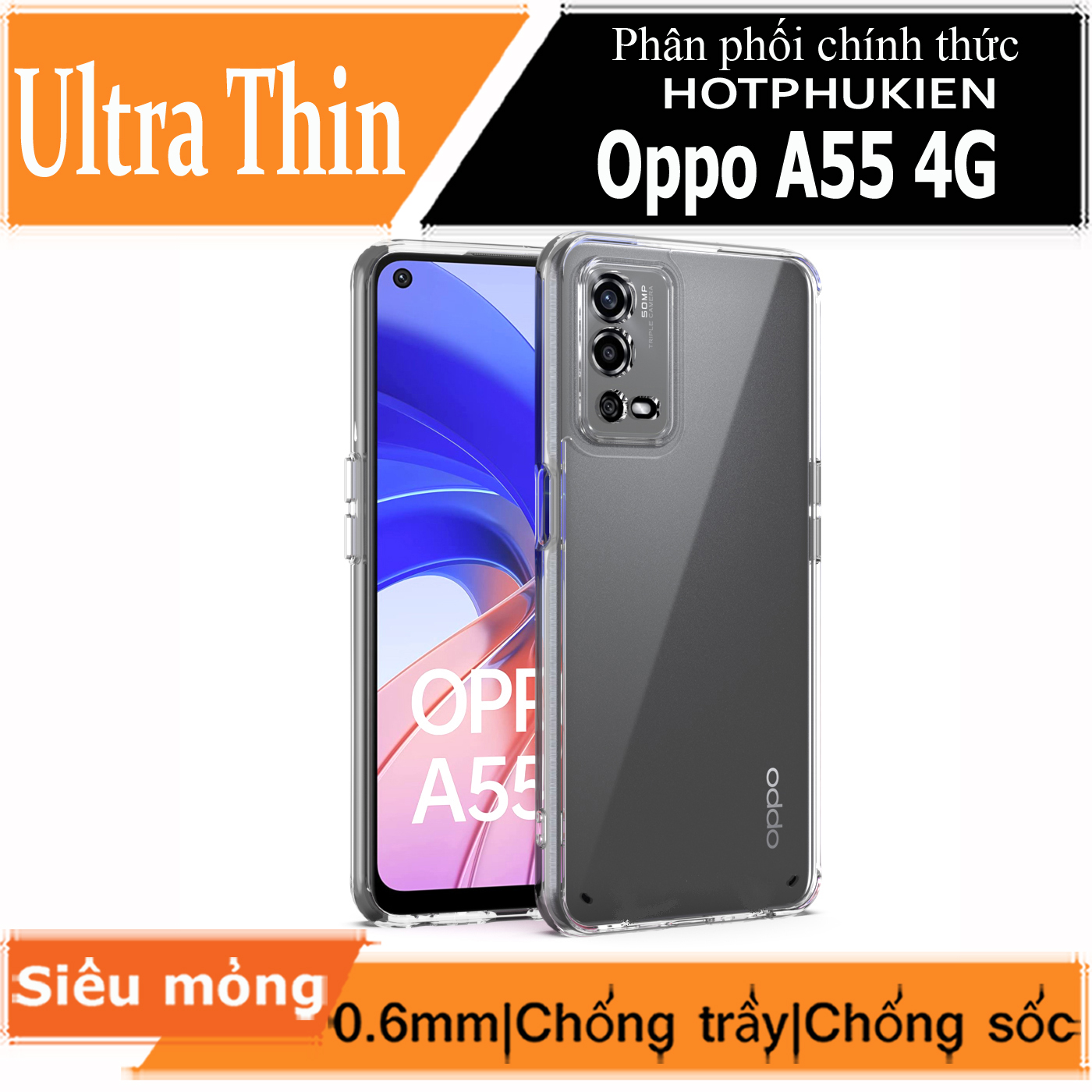 Ốp lưng silicon dẻo cho Oppo A55 4G hiệu Ultra Thin trong suốt mỏng 0.6mm độ trong tuyệt đối chống trầy xước - Hàng nhập khẩu