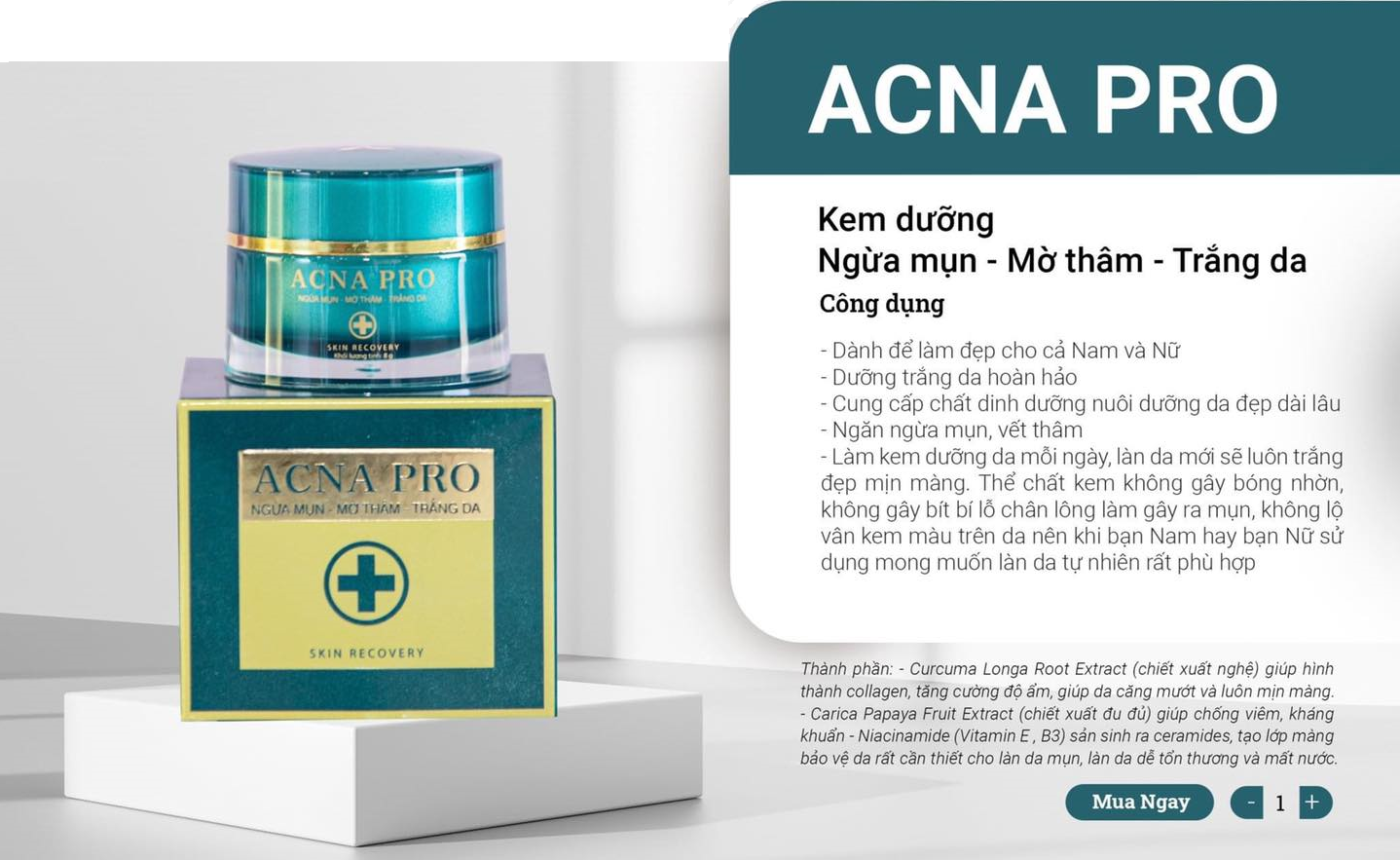 Kem dưỡng da Acna Pro cải thiện mụn, mờ thâm, sáng da