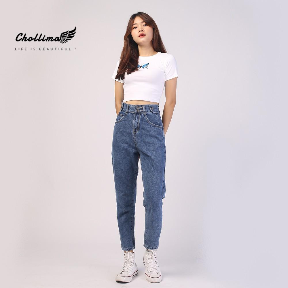 Quần baggy jeans nữ Chollima form rộng 2 bách vuông,lưng thun QD016 – quần bò nữ ulzzang