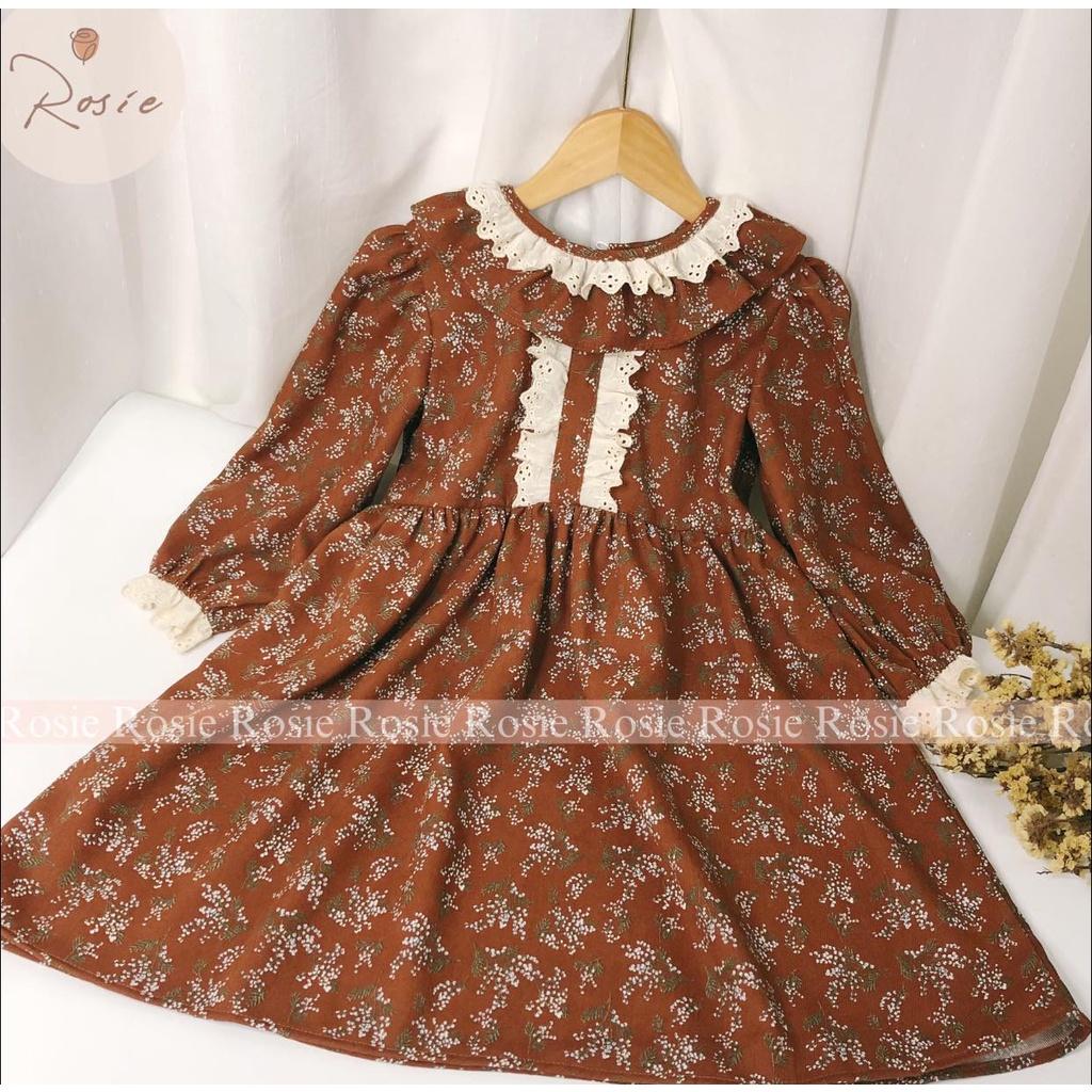 Váy nhung nâu in hoa Lolie ROLIA chất nhung in hoa diện tết rất sang cho các bé từ 9-43kg V50