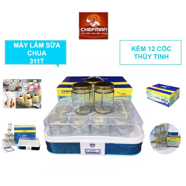 Máy Làm Sữa Chua Chefman Cao cấp và Cốc Thủy Tinh