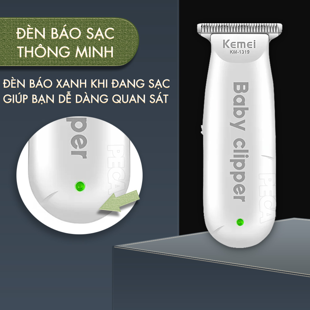 Tông đơ cắt tóc mini Kemei KM-1319 chuyên dụng cắt tóc cho bé, trẻ em sơ sinh hoạt động êm ái hạn không tiếng ồn - Hàng chính hãng