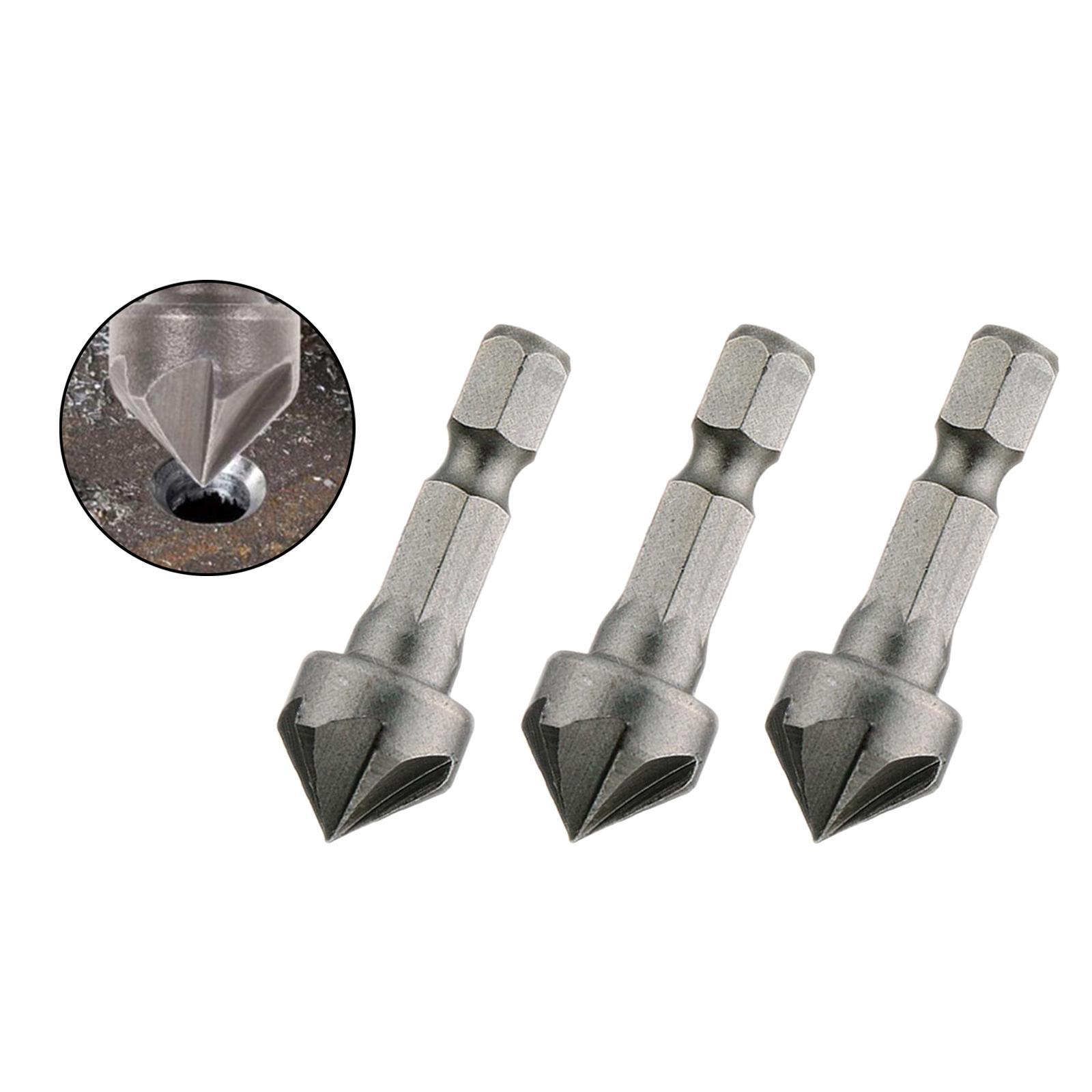 3x 5 Flute Countersink Drill Hexagonal Cutting Metal Tools for Woodworking