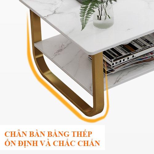 Bàn Trà Sofa Gỗ Họa Tiết Cẩm Thạch Giả Đá, Trang Trí Phòng Khách, Bàn Sofa 2 Tầng, Chân Thép Tĩnh Điện Chắc Chắn