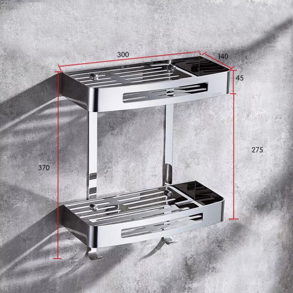 Kệ 2 tầng góc bằng inox 304 đựng gia vị, sữa tắm, dầu gội trong nhà bếp, nhà tắm,...