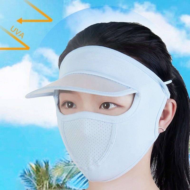 2-IN-1 Sunscreen Hat Full Face Cover Mask Breathable Ice Silk Sun Hat Face Mask Summer Outdoor Sport Riding Cycling Mask Caps
