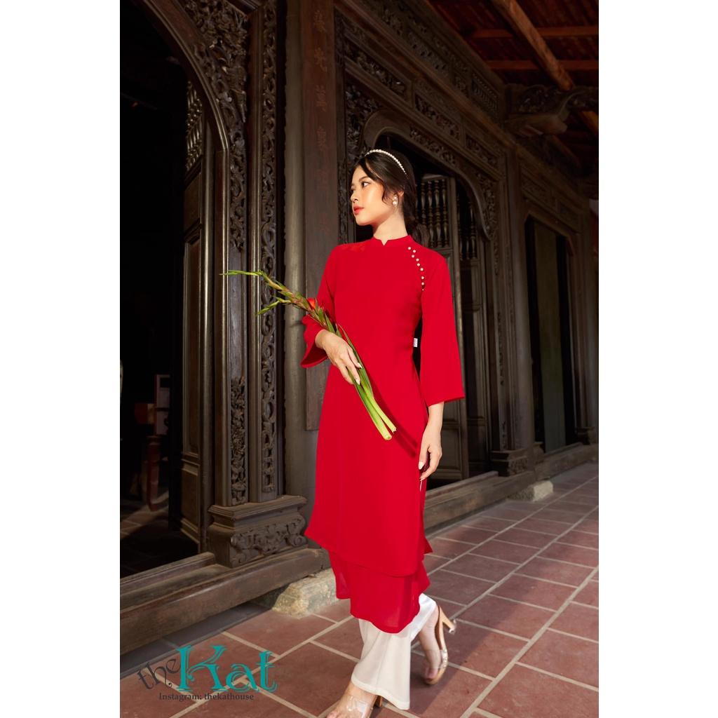 Áo Dài chuỗi ngọc The Kat House, vải voan gân không nhăn mát mẻ, sang trọng và tinh tế, đủ size (không kèm quần