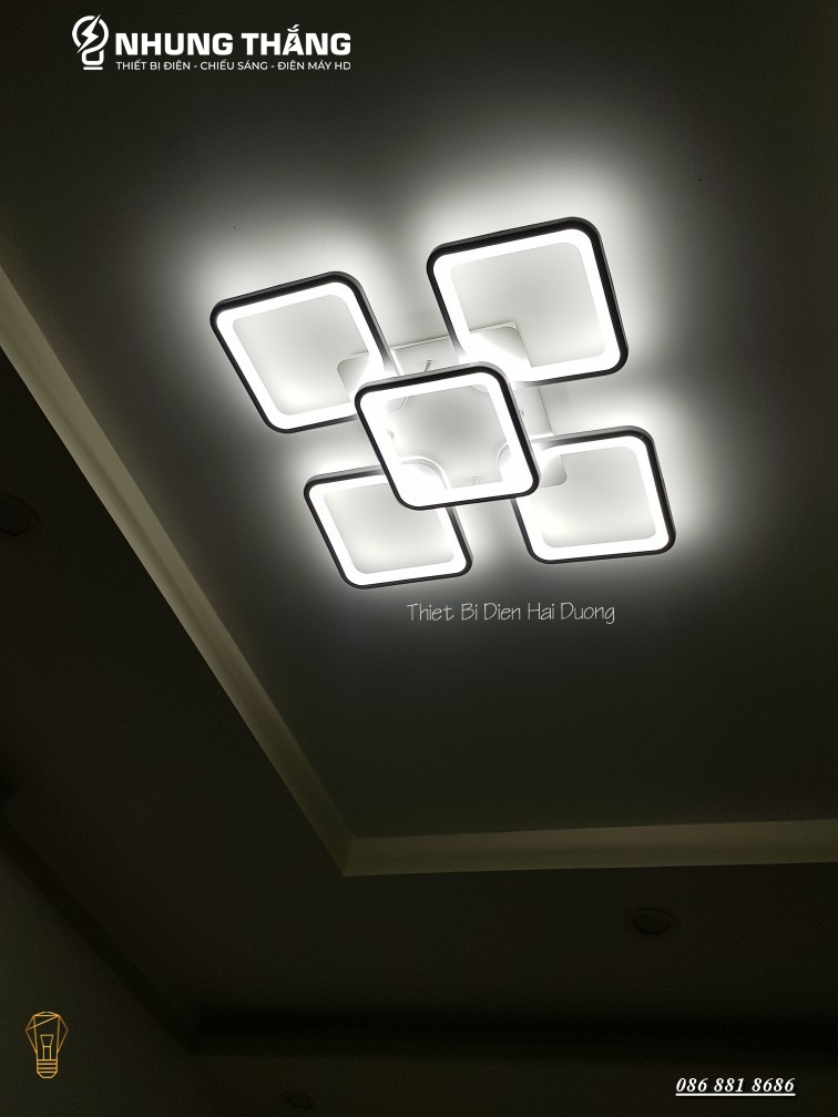 Đèn LED ốp trần Decor hình vuông NT027 - 3 Chế Độ Ánh Sáng - Tăng Giảm Ánh Sáng - Điều Khiển Từ Xa - Kết Nối Điện Thoại