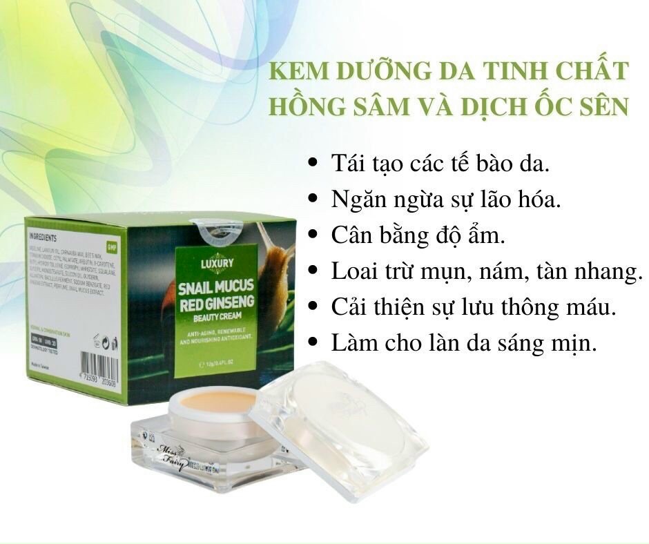 KEM MISSFAIRY ỐC SÊN - HỒNG SÂM 12G - CHỐNG NHĂN CHỐNG LÃO HOÁ