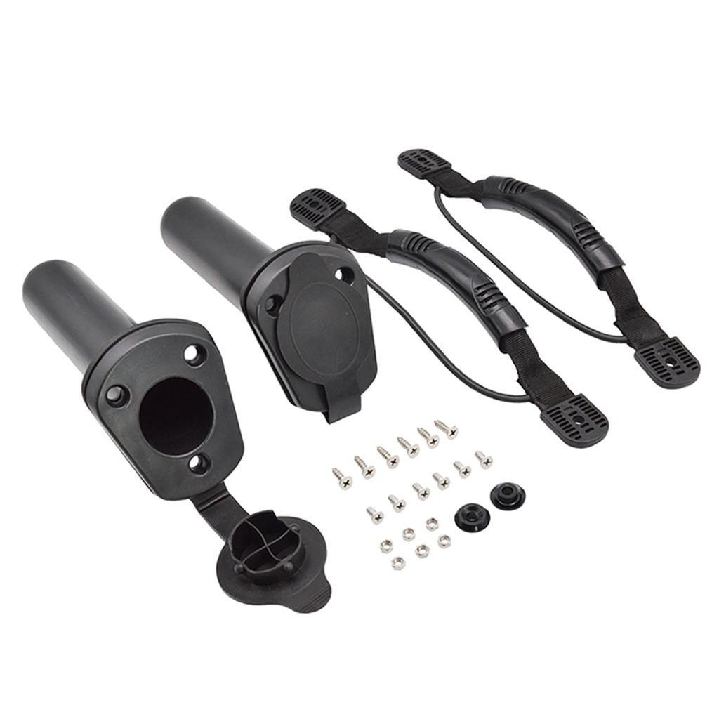 2 Pcs Kayak Flush Mount Fishing Rod Holders Boat Canoe Carry Handle with Bungee