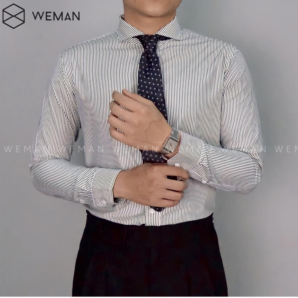 Áo Sơ Mi Sọc Nam, Áo Sơ Mi Nam Kẻ Sọc Xanh Cổ Cutaway Sang Trọng, Chất Liệu Cao Cấp Mịn Mát Thấm Hút Mồ Hôi WEMAN - KS02