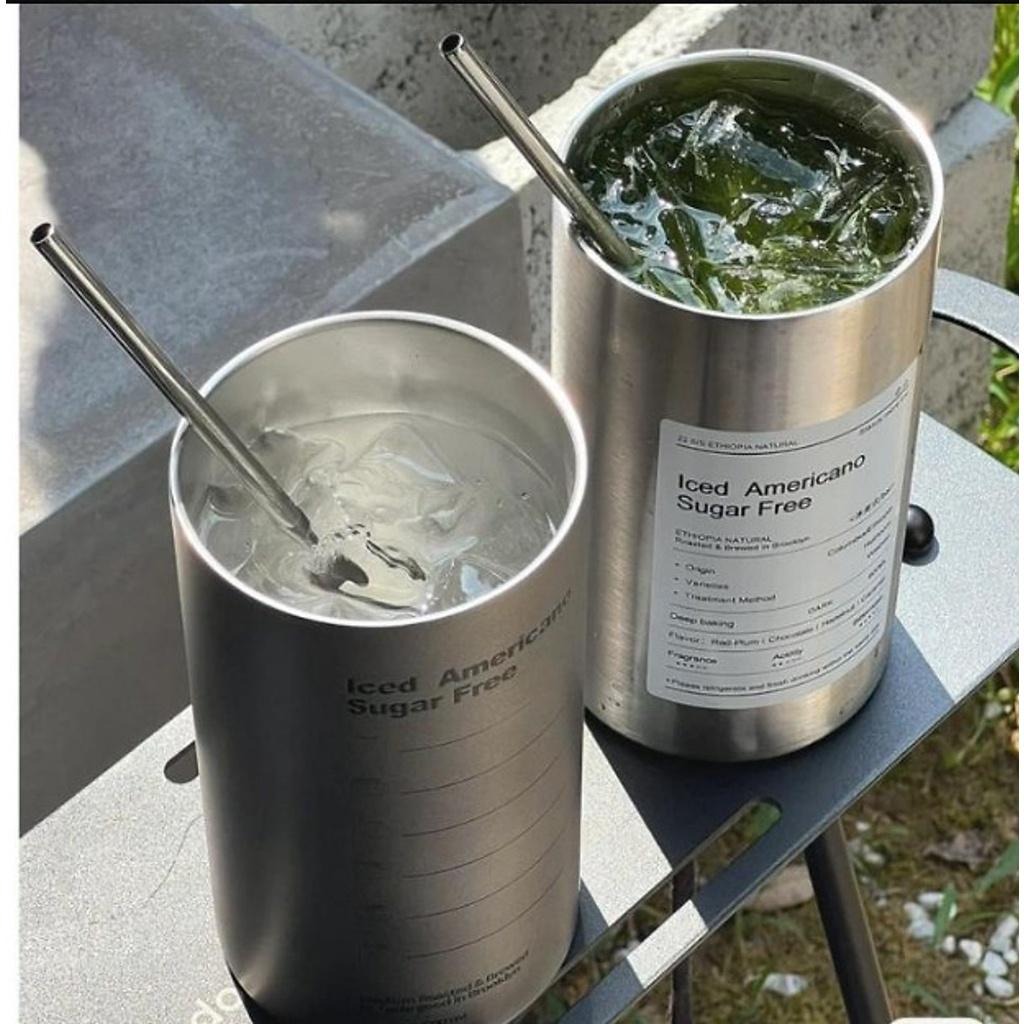 Cốc Giữ Nhiệt, Cốc Uống Nước Iced Americano Inox 304 Có Ống Hút Ly Uống Coffee 600ML Giữ Nhiệt 6-8 Tiếng