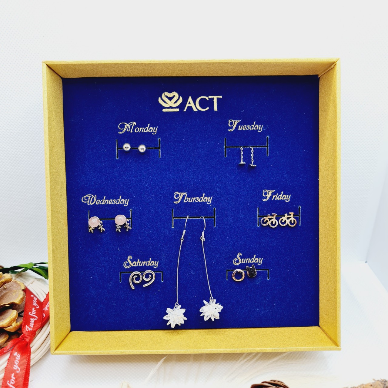 Set bông tai, khuyên tai bạc cao cấp cho 7 ngày -quà tặng bạn nữ - 7D37