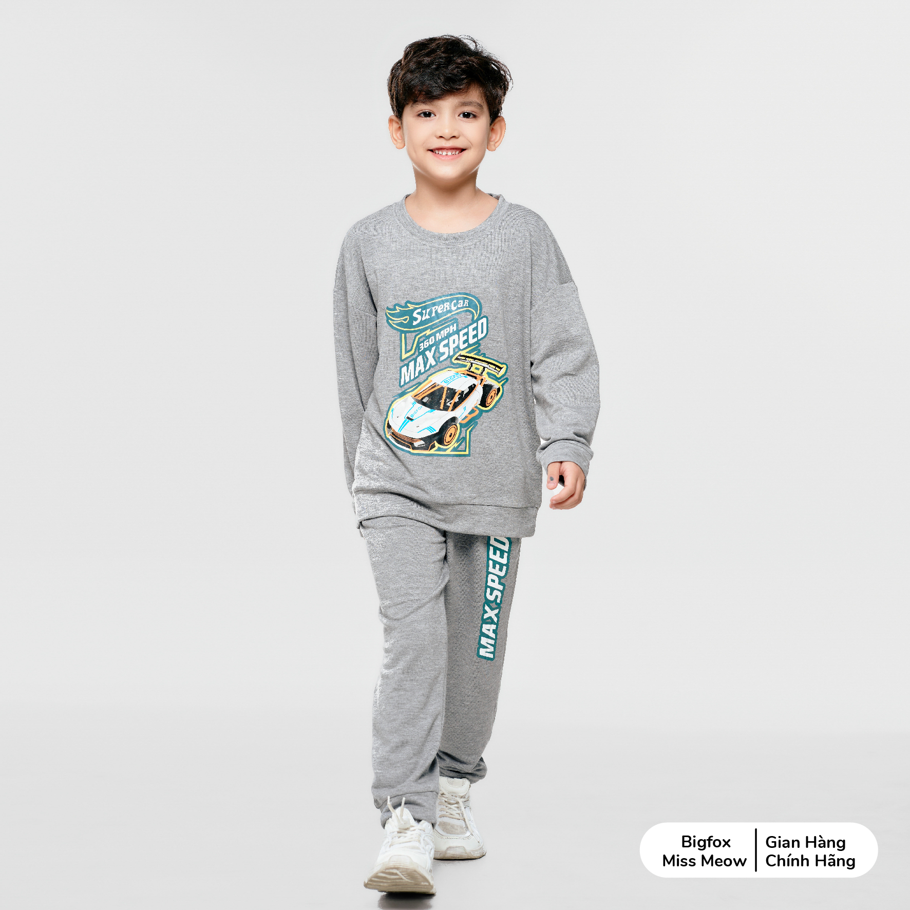 Bộ bé trai thu đông BIGFOX MISS MEOW size đại, quần áo nỉ dài tay cho trẻ em phom Hàn Quốc cỡ 3,7,11 tuổi 20kg 40kg 1967
