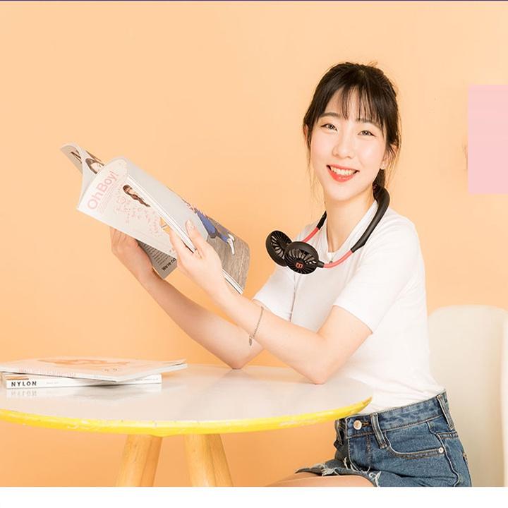 Yumeshop94Quạt USB cầm tay mini đeo cổ - Quạt tích điện mini đeo cổ tiện lợi dành cho mùa hè nắng nóng