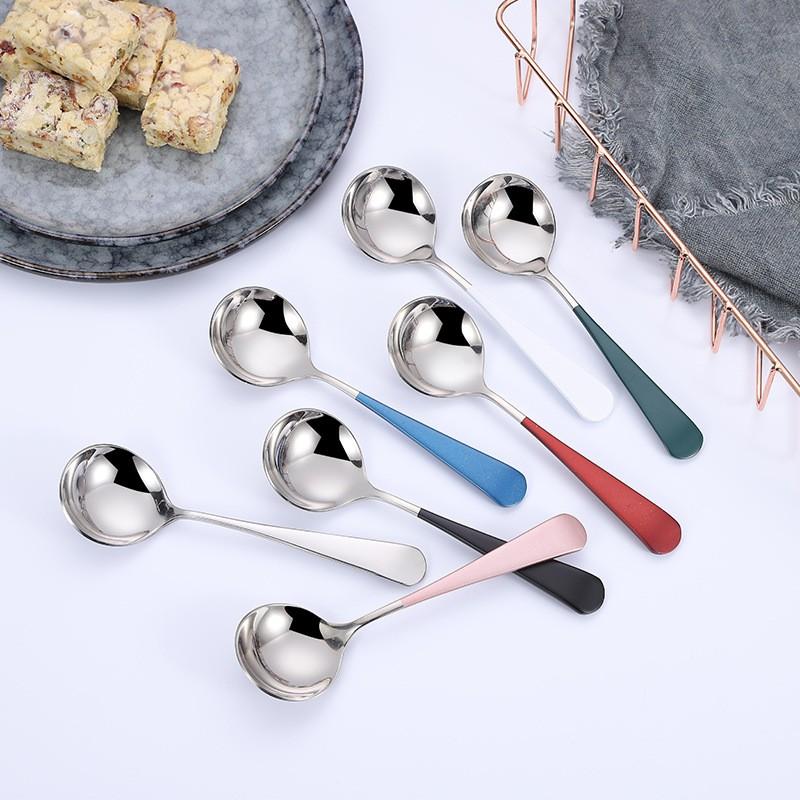 Thìa Inox Mạ Vàng Ăn Cơm Khuấy Cà Phê Cán Dài Nhiều Màu Sang Trọng