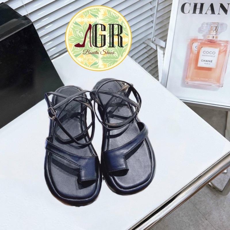 Sandal xuồng xỏ da mềm 2 vòng chân cao 2 cm