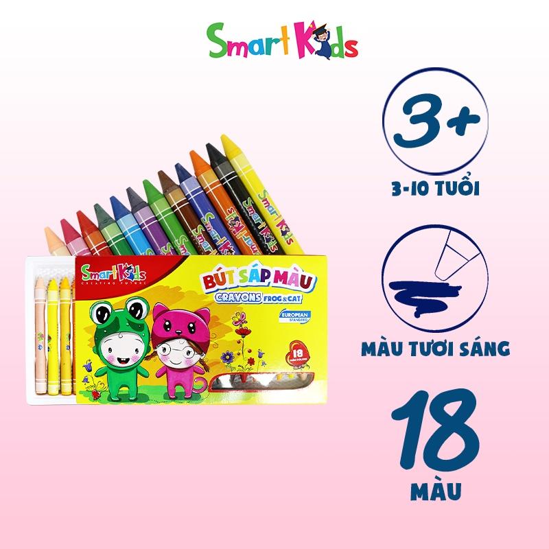 Sáp màu Smartkids FROG và CAT khay nhựa (Hộp 18 màu)