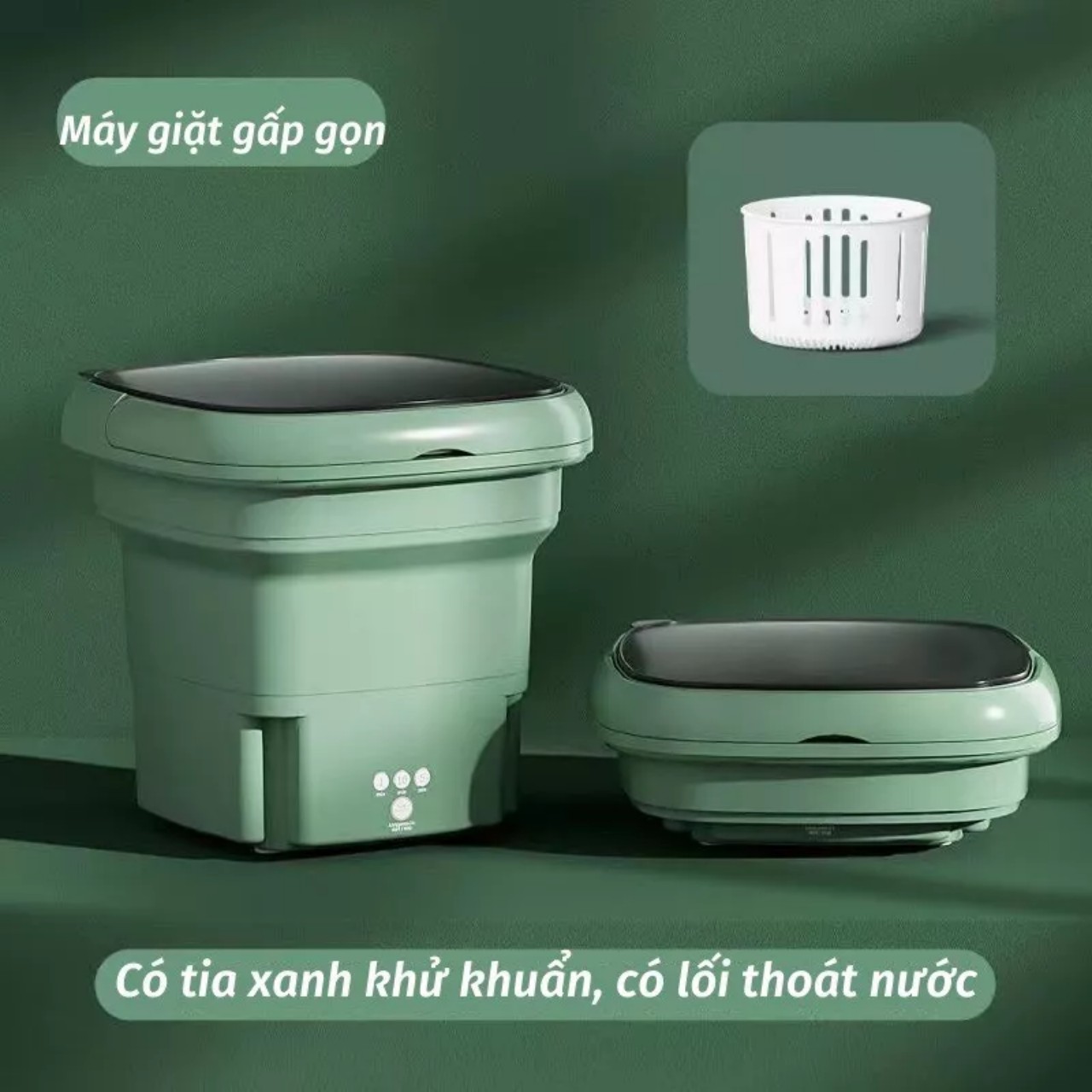 Máy Giặt Mini Cho Bé Máy Giặt Đồ Mini Gấp Gọn Di Động Vắt Khô Khử Khuẩn Bằng Ánh Sáng Xanh Đèn - HÀNG CHÍNH HÃNG MINIIN