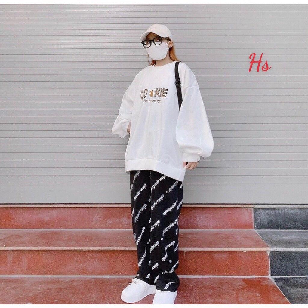 Áo sweater nam nữ tay phồng in cokie được may từ nỉ ngoại mềm mịn,thoáng mát freesize từ