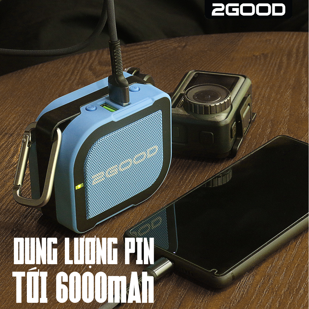 Loa Bluetooth Kiêm Sạc Dự Phòng 2GOOD RK-6000mah, Pin trâu 36 tiếng, Sạc Đồng Thời 2 Thiết Bị, Kèm Móc Treo - Hàng Chính Hãng