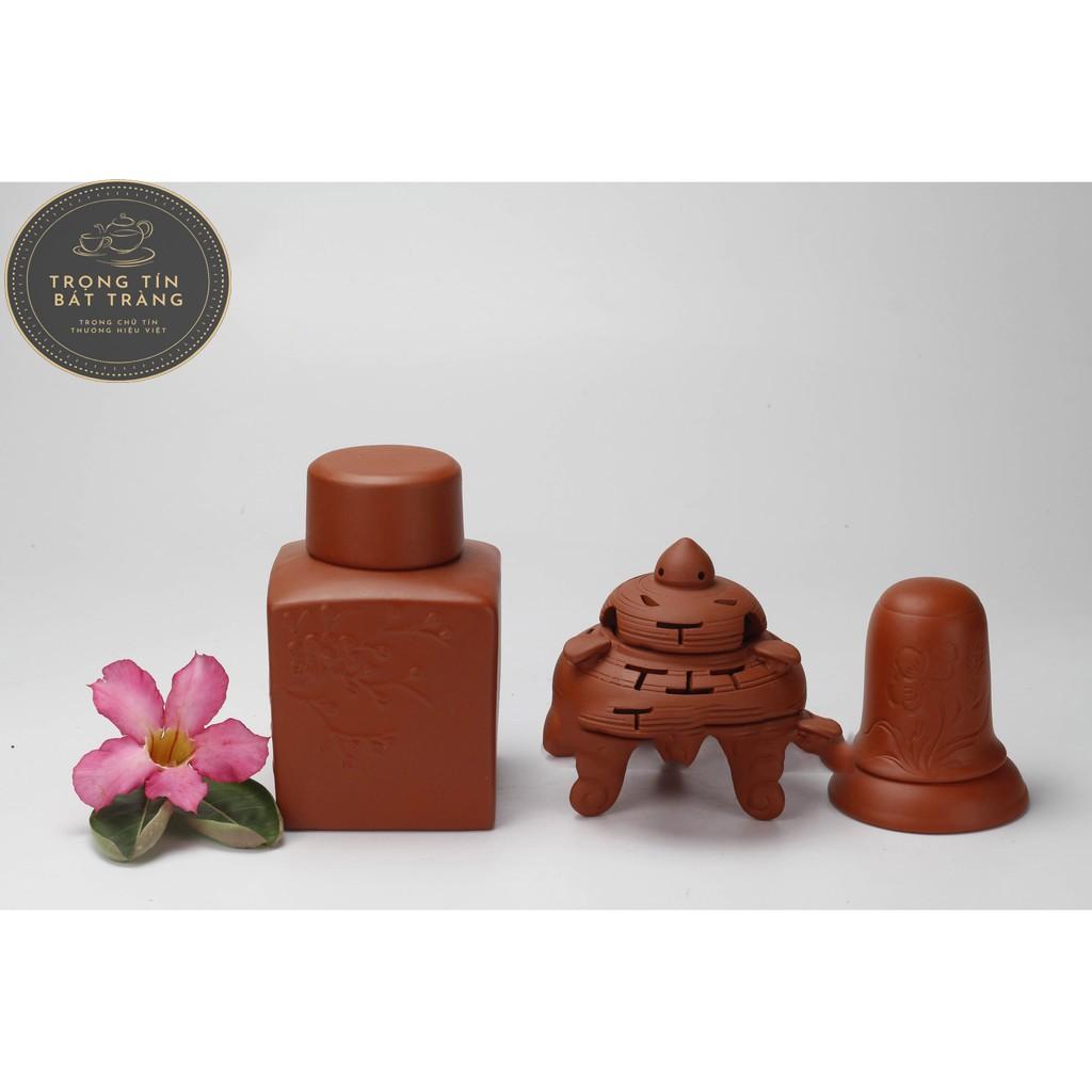 Bộ Ấm Chén Trà Đạo Gốm Tử Sa Bát Tràng Đắp Nổi Hoa Tùng Dáng Thủy Bình Dung Tích 400ml ATSML 04.3