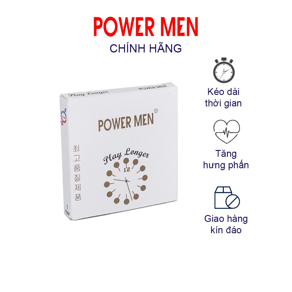 Bao cao su gân gai, kéo dài thời gian Powermen Player Longer hàng đồng hồ Hộp 9 BCS - che tên sp khi giao hàng