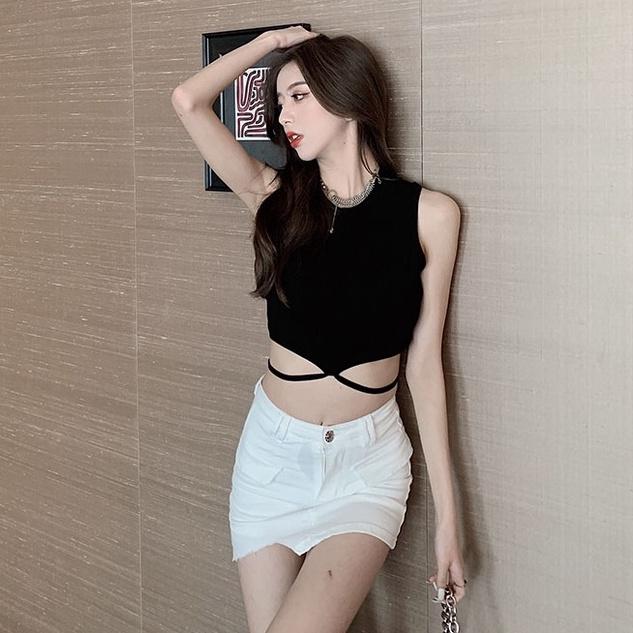 Áo ba lỗ nữ buộc eo HAGA áo sát nách nữ croptop cổ tròn dây buộc nơ lưng ASNBE12