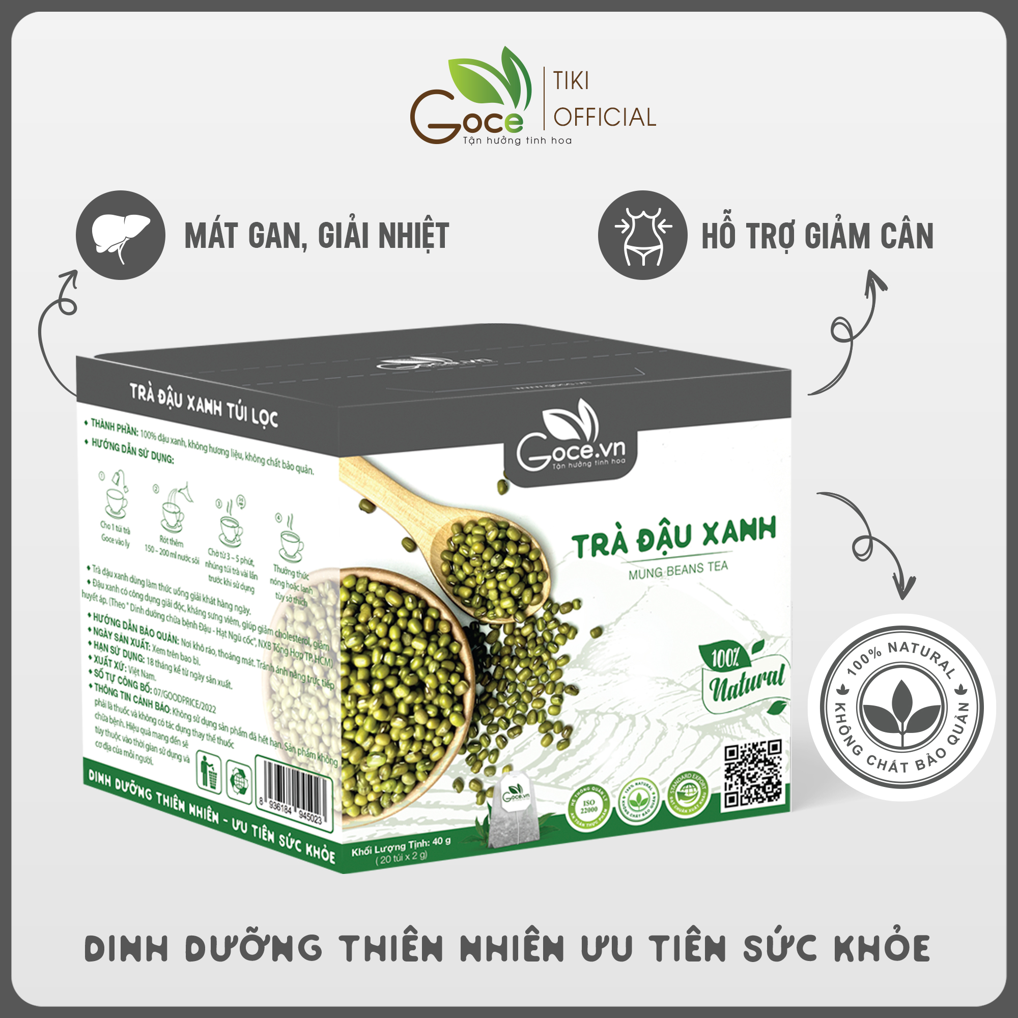 Trà đậu xanh túi lọc Goce - Mát gan, giải nhiệt